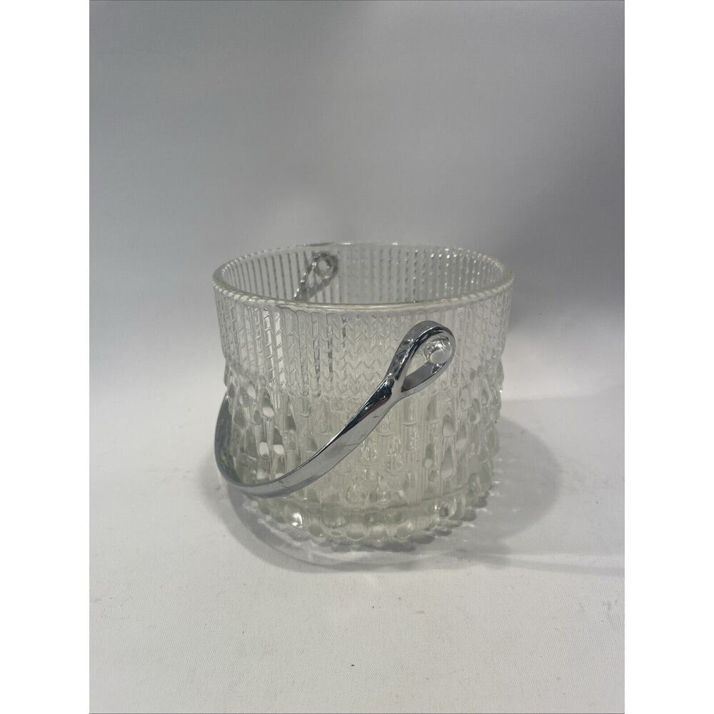 Vintage Mid Century Teleflora Glass Ice Bucket w/ Chrome Handle Made in Taiwan